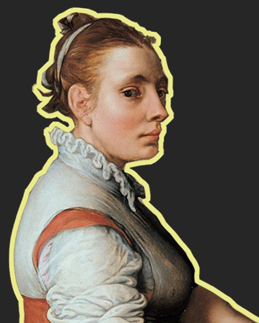 Portrait einer Frau mit hochgesteckten Haaren und weißer Bluse. Ihr Blick ist leer.  © Wikimedia
