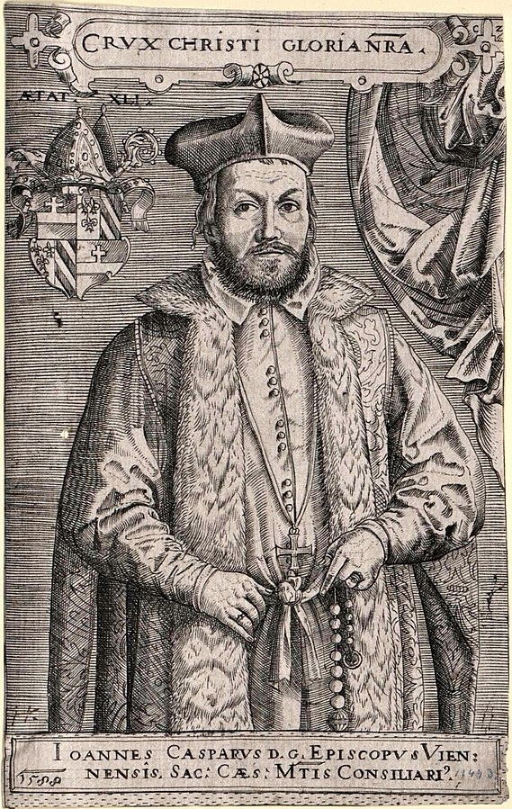 Das Bild zeigt Bischof Johann Caspar Neubeck in einem prächtigen Mantel. © Wikimedia, Johann Caspar Neubeck - Bischof von Wien, 1588.