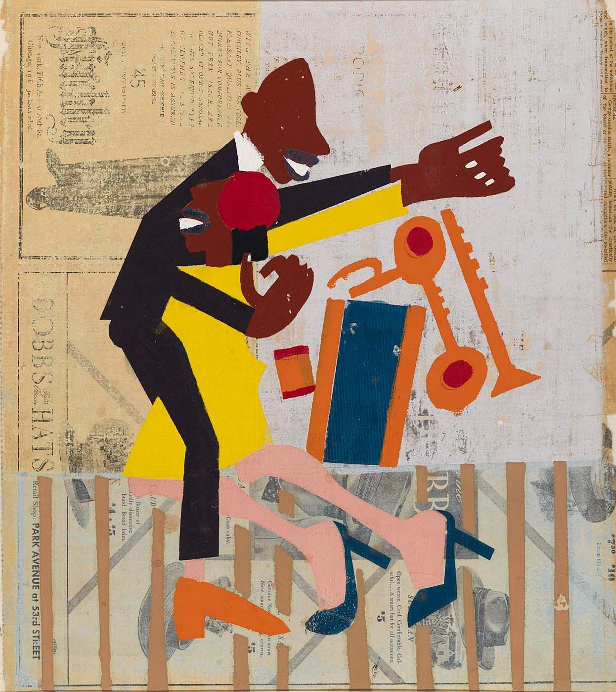 Collage, auf der ein tanzendes Paar mit dunkler Hautfarbe und Musikinstrumente abgebildet sind. Die Frau trägt ein gelbes Kleid und Stöckelschuhe, der Mann braune Schuhe und einen schwarzen Anzug. © Wikimedia