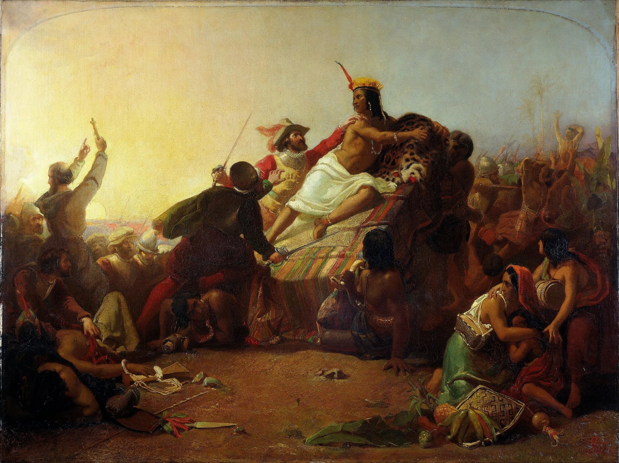 Gemälde „Pizarro Seizing the Inca of Peru“ von John Everett Millais © Wikimedia