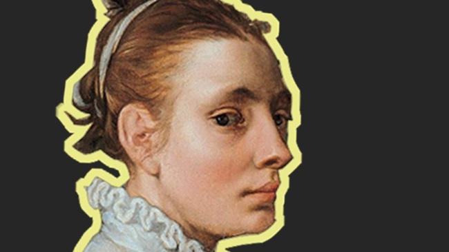 Portrait einer Frau mit hochgesteckten Haaren und weißer Bluse. Ihr Blick ist leer.  © Wikimedia