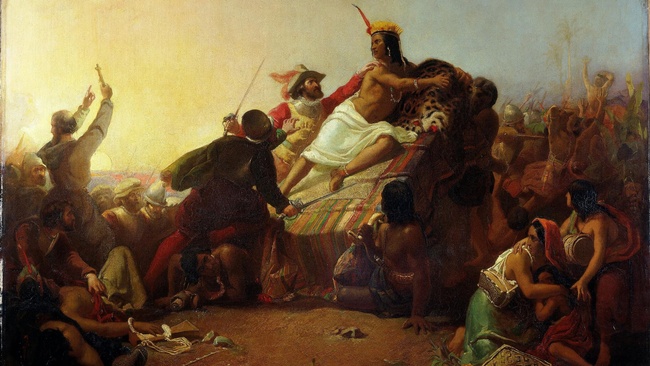 Gemälde „Pizarro Seizing the Inca of Peru“ von John Everett Millais © Wikimedia