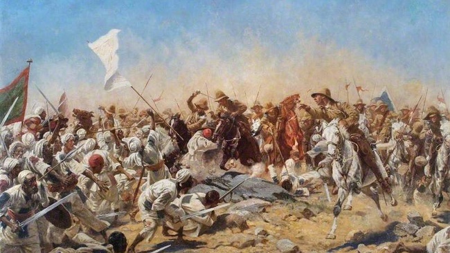 Gemälde von der Schlacht von Omdurman, auf dem der Zusammenstoß britischer und sudanesischer Truppen abgebildet ist. © Wikimedia