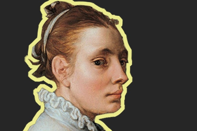 Portrait einer Frau mit hochgesteckten Haaren und weißer Bluse. Ihr Blick ist leer.  © Wikimedia