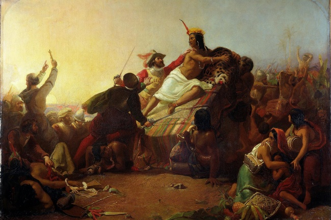 Gemälde „Pizarro Seizing the Inca of Peru“ von John Everett Millais © Wikimedia