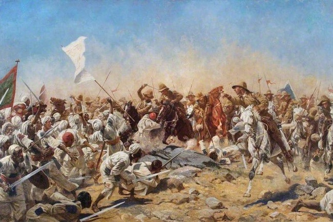 Gemälde von der Schlacht von Omdurman, auf dem der Zusammenstoß britischer und sudanesischer Truppen abgebildet ist. © Wikimedia
